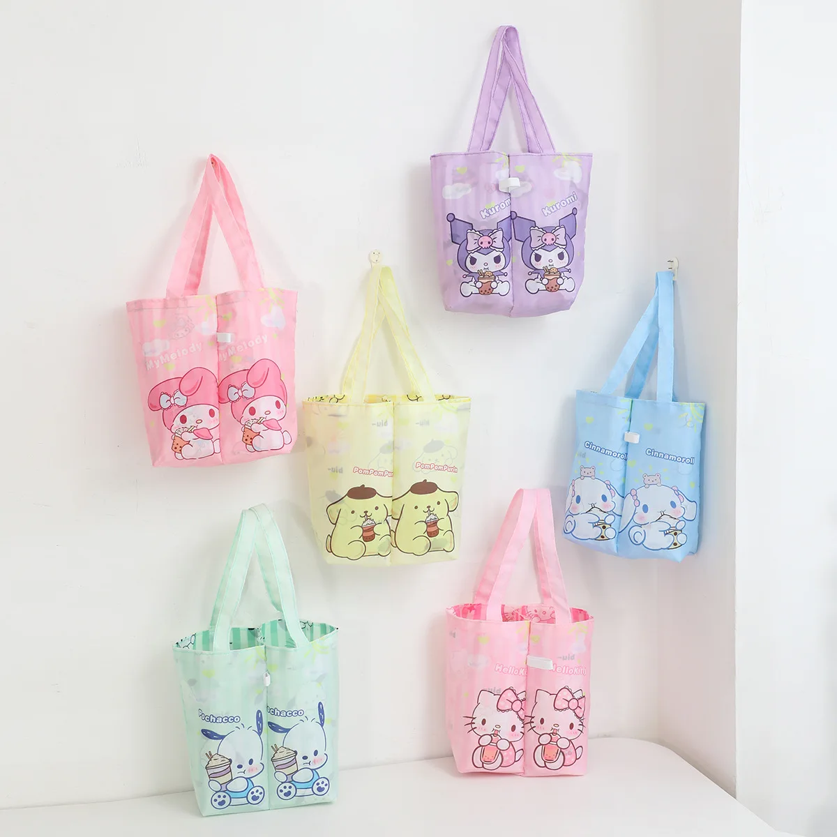 

New Hello Kitty Cinnamoroll Water Bottle Bag Kuromi Cute Figure Canvas Mug Bags Cartoon Foldable and Flip Cup Bag Birthday Gifts