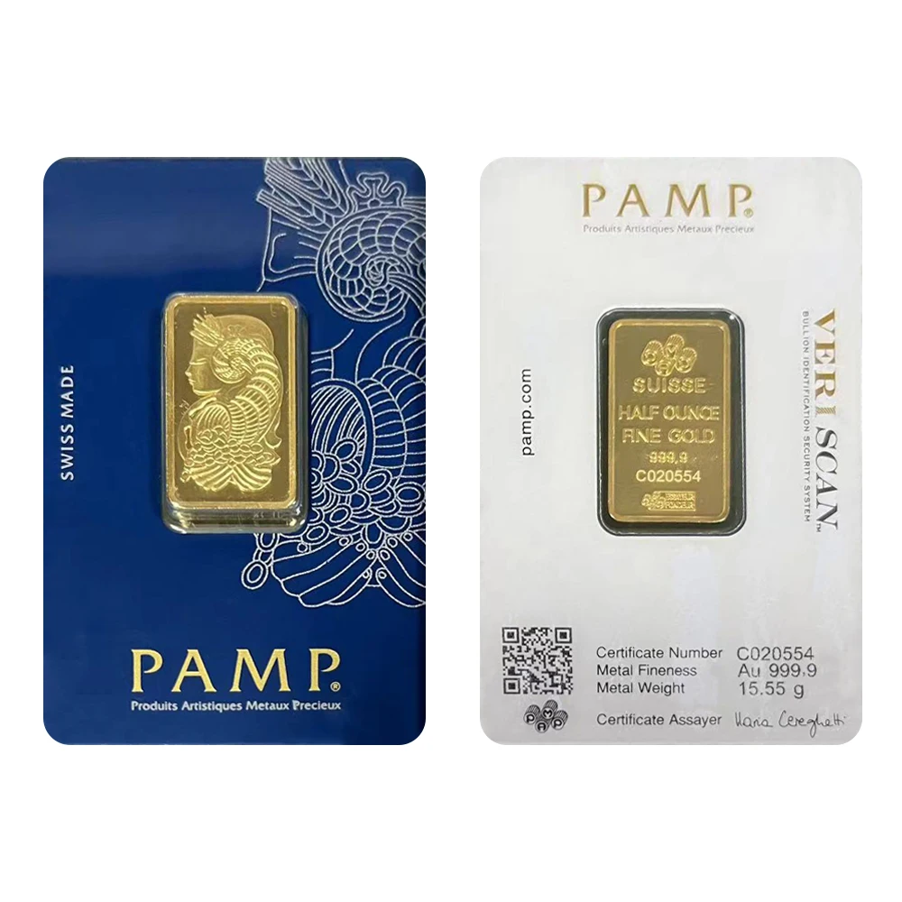 Pamp 백조 포장 스위스 바, 24k 금도금 금괴 잉곳, 비자성 고유 일련 번호 공예, 1oz, 2.5g, 5g, 10g, 20g, 50g, 100g