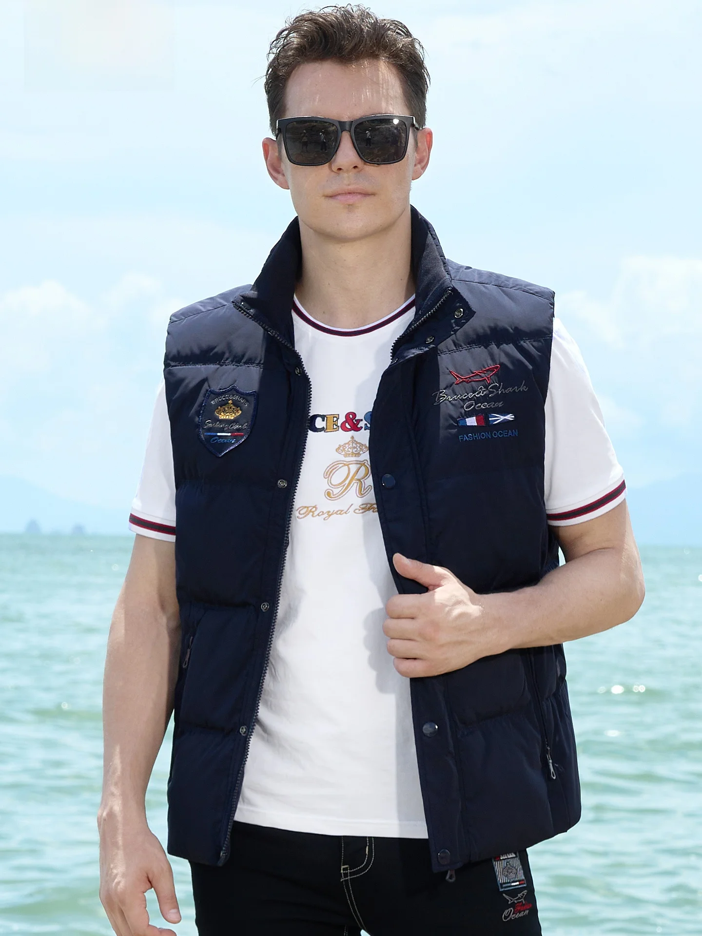 

Мужской пуховый жилет свободного кроя, зимний, модный, городской стиль, бренд Bruce & Ark, утепленный дизайн, из полиэфирного волокна, теплый.