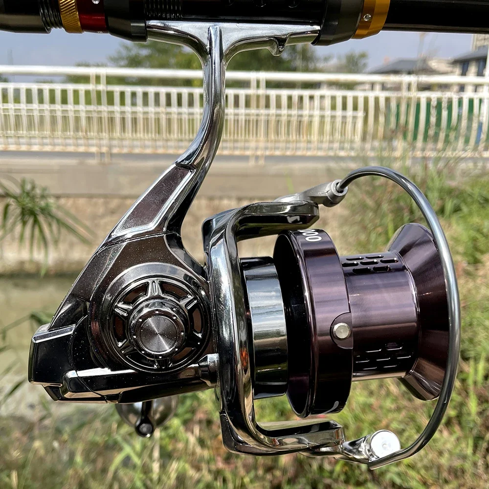 

Surf Fishing Wheel 55lb Drag Spinning Reel 12000 Long Shot Jigging Saltwater Big Reels Metal Body Tackle Pesca for Carp Sea Bass