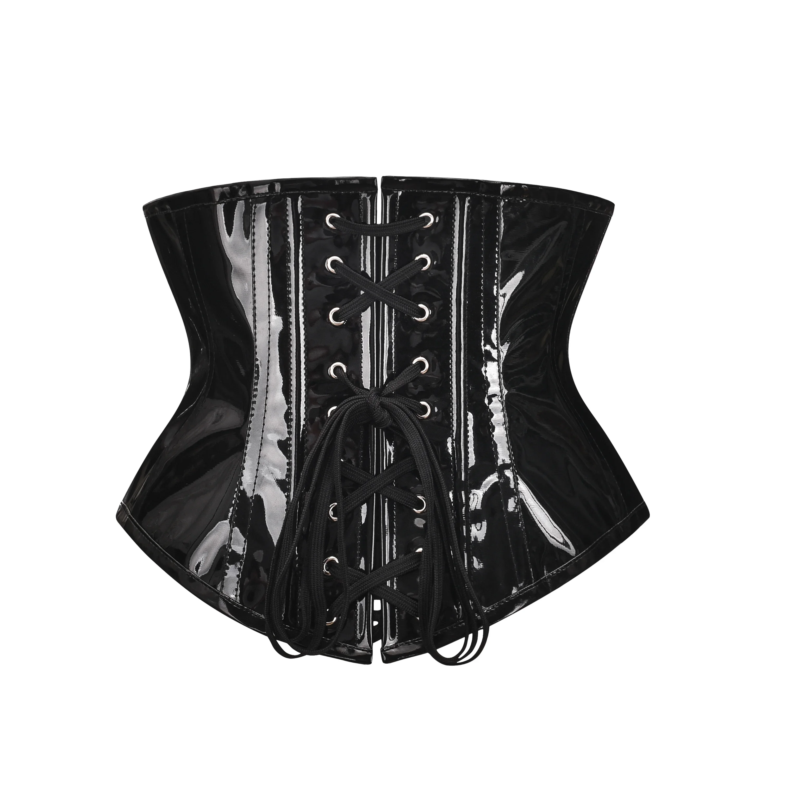 Shiny Black PVC Corset Top Wet Look PU Leather Corset and Bustier Steampunk Underbust Corselet Slimming Waist Trainer Body Shape