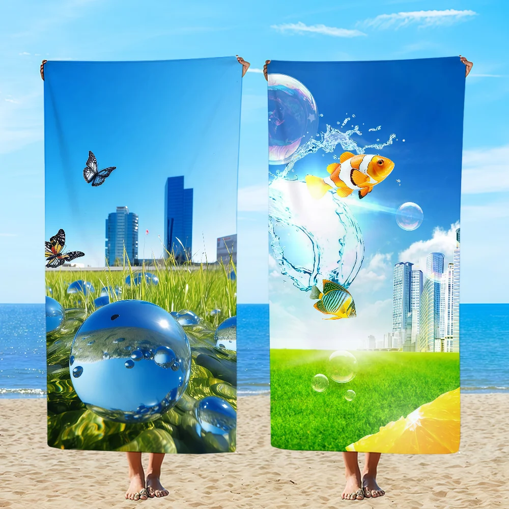 Frutiger Aero Towel Textile Bathrobe Beach Quick-Drying Lightweight Portable Camping Swim Pool Travel