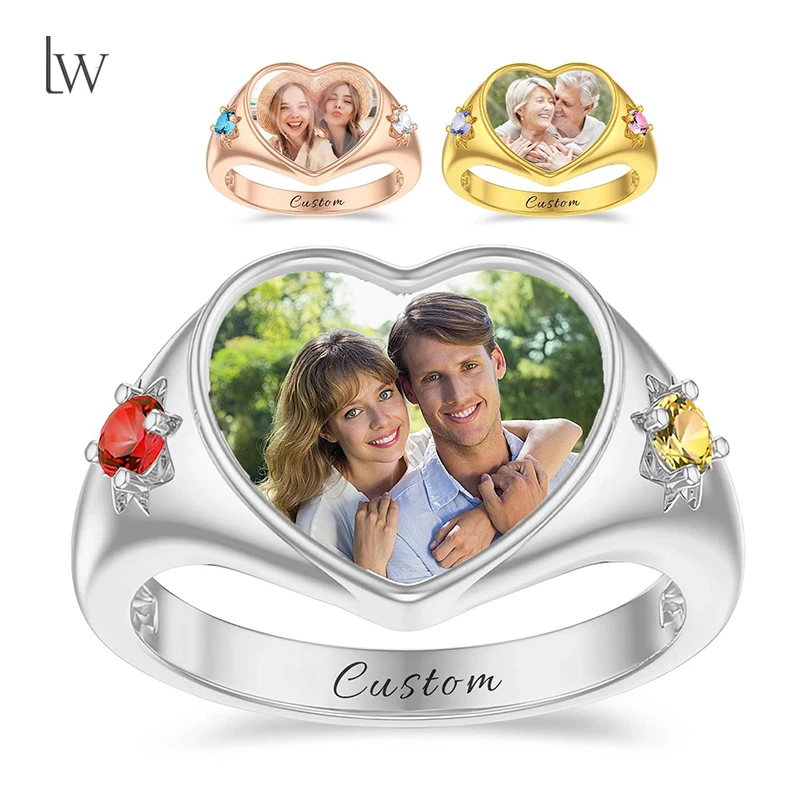 Custom Photo Ring Personalized Birthstone Rings for Women Customized Picture Ring Memorial Rings Promise Rings for Her Women