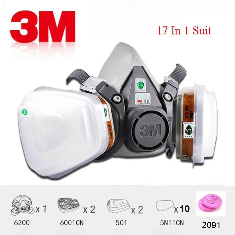 1PCS 3M 6200 Mask or 9in1 6200 Half Facepiece Gas Mask Respirator With 6001/2091 Filter Fit Painting Spraying Dust Proof