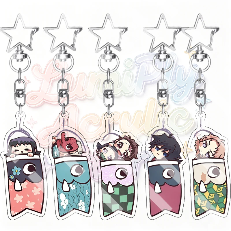 Tomioka Giyuu Shinobu Kocho Creative Demon Slayer Cute Fish Bag Acrylic Keychain Anime Cartoon Star Pendant Charm Fans Gifts