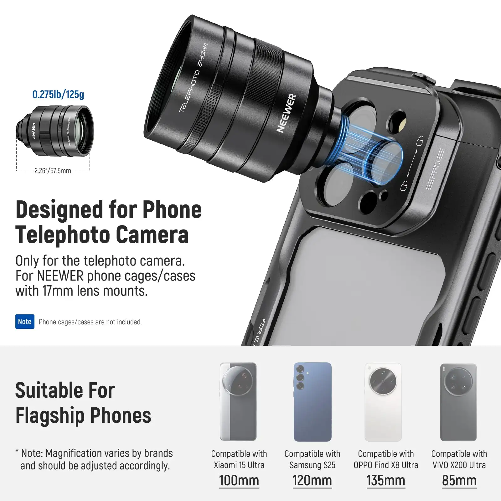 NEEWER Telephoto Lens 2X Magnification External Macro Lens for iphone vivo Xiaomi oppo Samsung Mobile Phone Lens