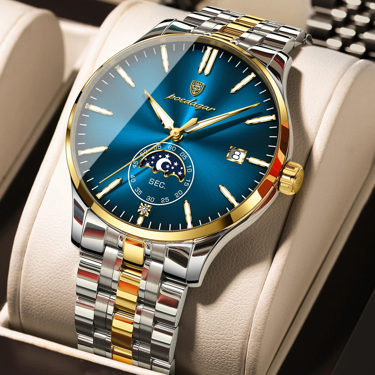 POEDAGAR Original Fashion Man Clock Stainless Steel Business Quartz Men Watch Waterproof Luminous Date Sport Men's Watches Reloj