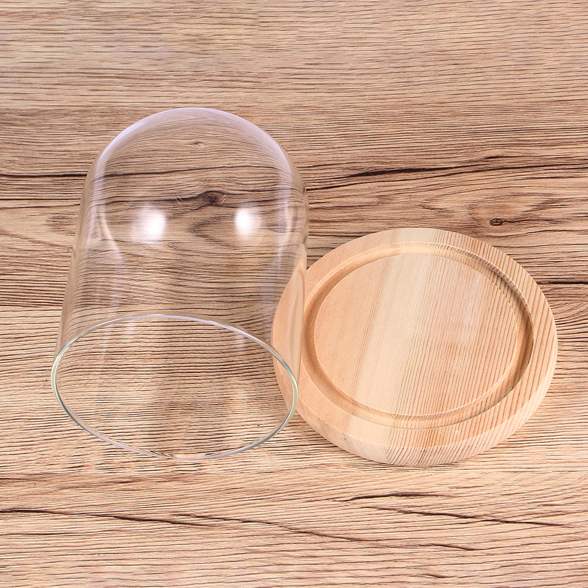 

9X12cm Glass Dome Cover Transparent Flower Jar Storage Cupcake Holders Bell Dome Proper Size Portable Wooden Material Durability