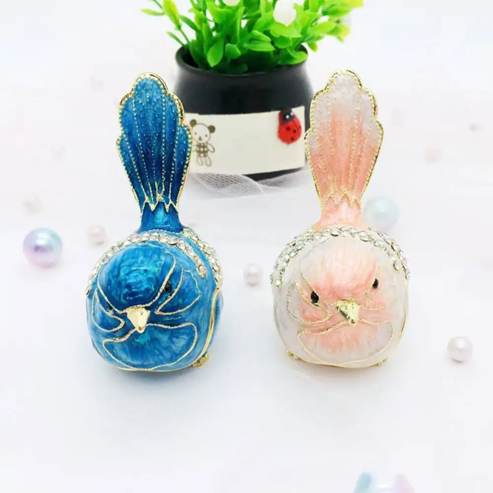 Mini Size Bird Trinket Box Metal Material Exquisite Craftsmanship Jewelry Ring Holder Pink Blue Color European American Style