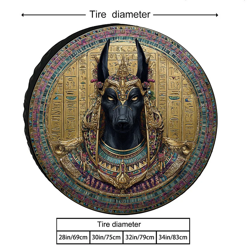 Anubis Egyptian God Tire Cover Compatible For Fit - Vintage Black & Golden Anubis Design Tire Protector With Multi-Size Options,