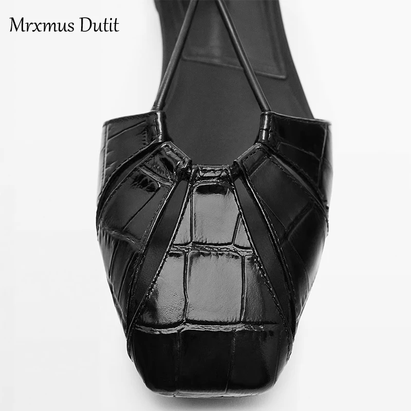 Mrxmus Dutit Fashion Sandals 2023 Summer New Black Hollow Design Strap Leather Flat Sandals