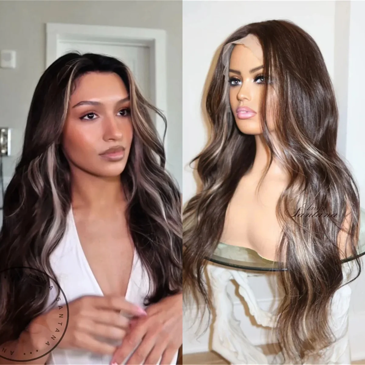 

Dark Brown Balayage Synthetic Lace Front Wig for White Black Women Girls Party Vacation Daily Wear Soft Body Wave Glueless Hair