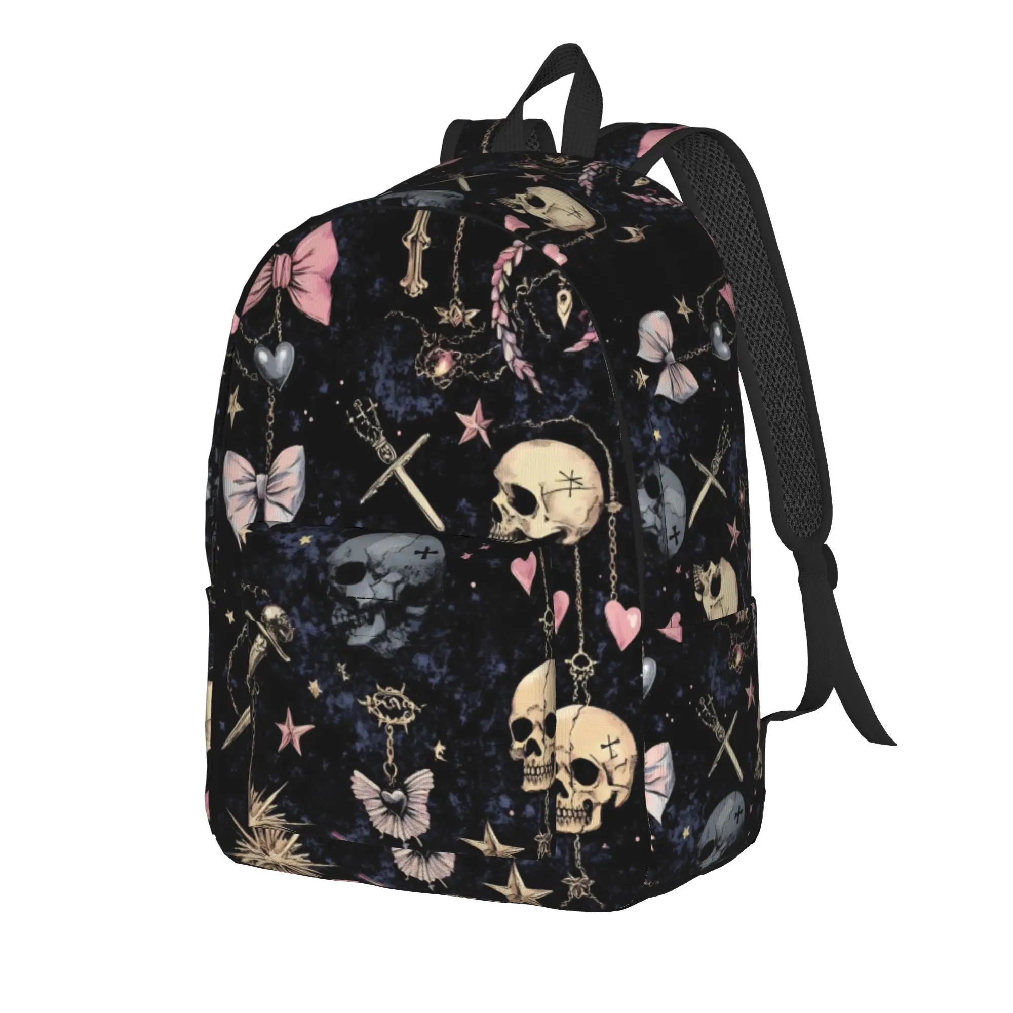 Halloween Gothcore Backpack for Men Women Casual High School Work Daypack Mystical Skull Laptop Computer Canvas Bags with Pocket