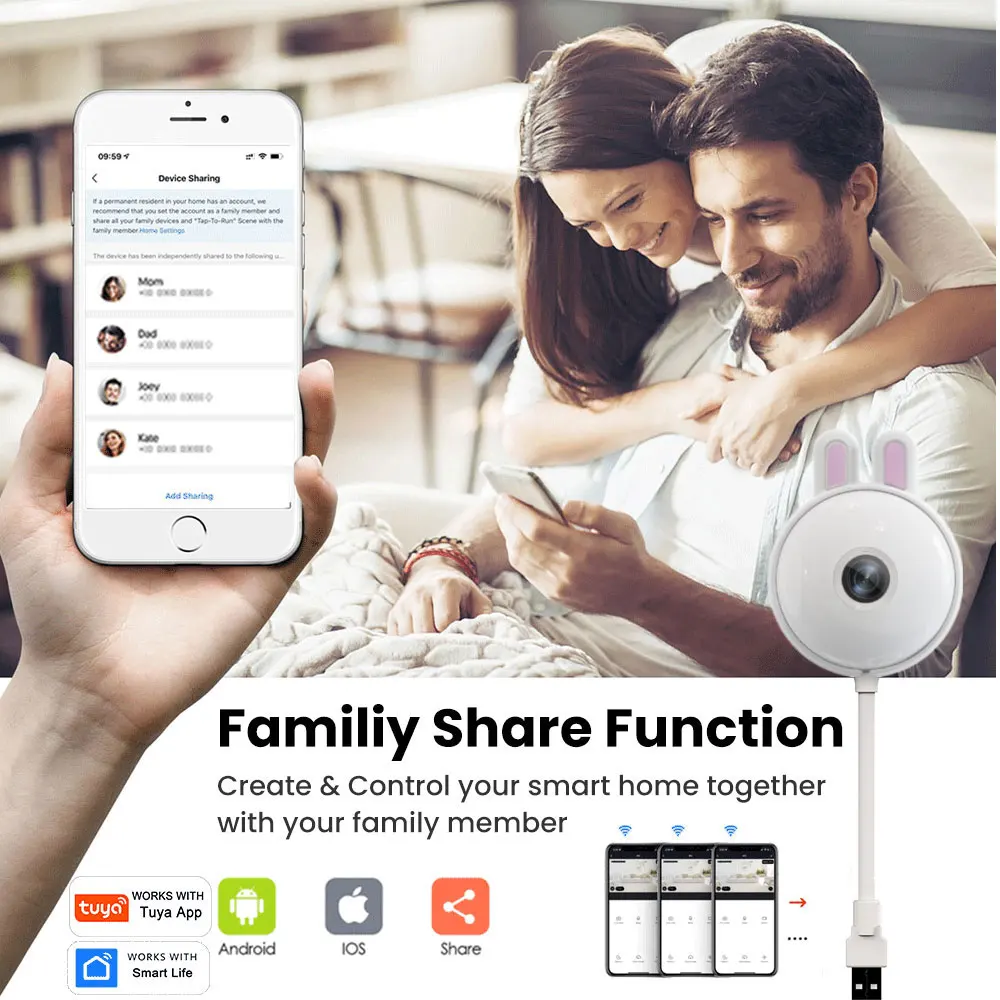 Tuya Mini WiFi Camera 2K Indoor Wireless USB Light Bulb Baby Monitor Home Security IP Camera Surveillance Auto Tracking Babe Cam