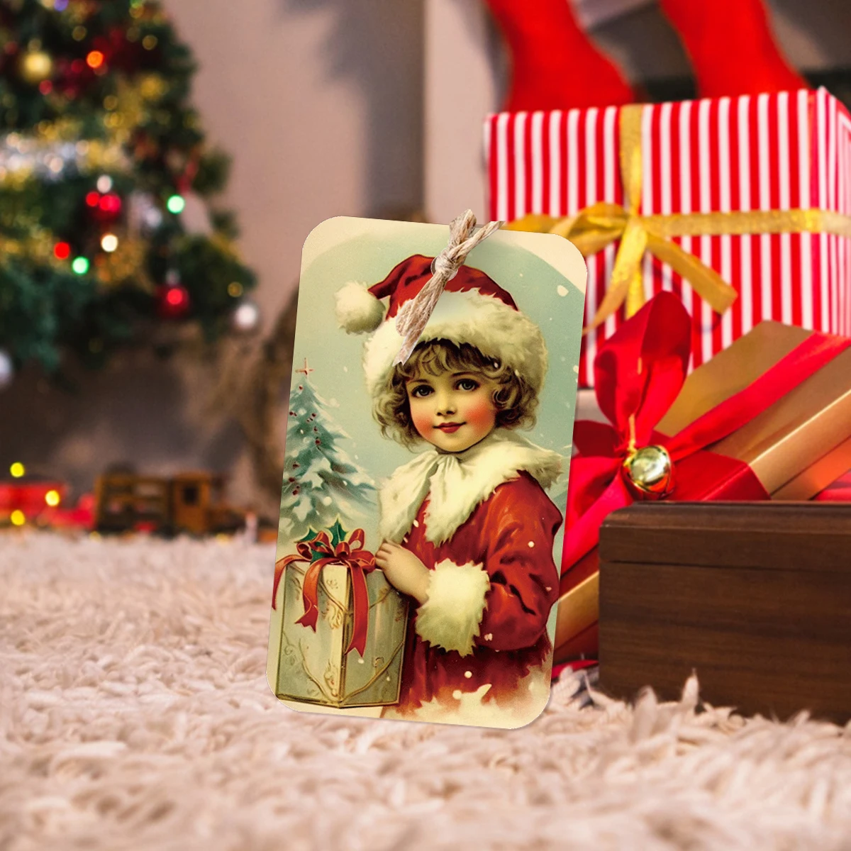 50 Stück Vintage-Weihnachts-Geschenkanhänger zum Aufhängen mit Hanfseil, für Weihnachtsgeschenke, Feiertagsdekoration, Beschriftung von Geschenkverpackungen, Partygeschenke – Detail 5