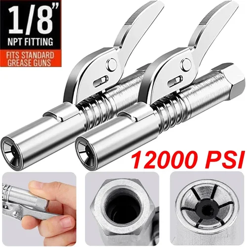 Imagen 2 del producto Acoplador de grasa de alta presión, boquilla, bomba de manguera, jeringa, pistola de engrase, adaptador NPT1/8, herramientas de cambio de aceite de freno, accesorios para coche, 12000PSI