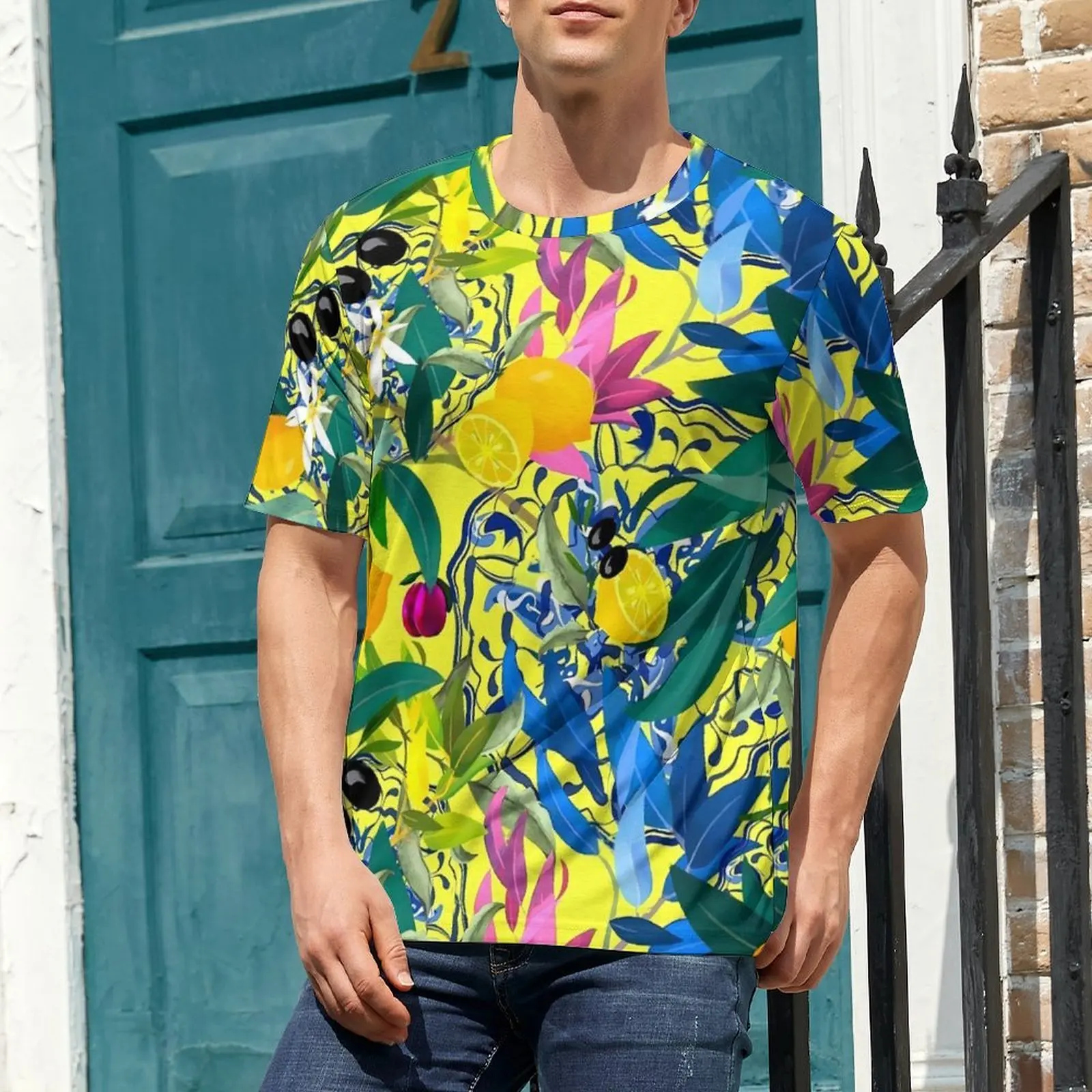 Oversize T Shirt Summer Fruit Print T-Shirts Orange And Lemon Streetwear Crew Neck Tee Shirt Man Popular Graphic Tees