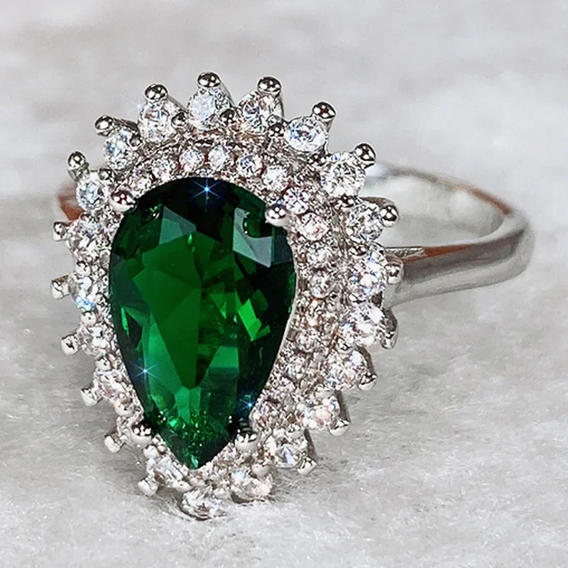 CAOSHI-anillos de dedo de lujo para mujer, cristal verde brillante en forma de pera, accesorios de Estilo Vintage para mujer, 2024