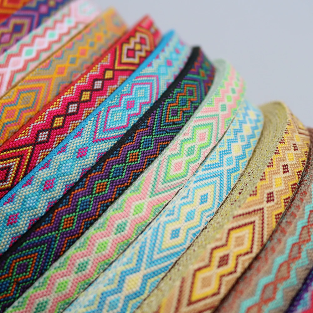 5 Yards Wide 13mm 0.5 Inch Thickened Jacquard Band Bracelet Embellishment Ribbon Geometric National Style 12 colors Available