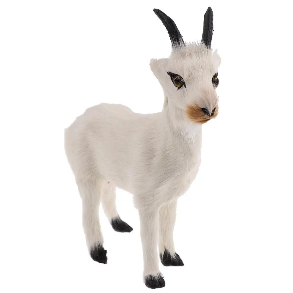 Realistic Faux Fur Stanidng Goat Animal Model Figures Home Table Decoration