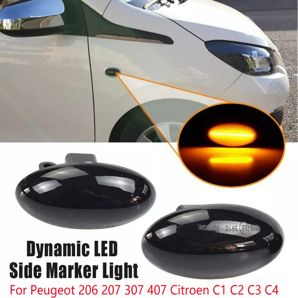 

2X Dynamic LED Side Marker Turn Signal Light Sequential Blinker Lamp for Peugeot 206 307 407 107 207 Partner Citroen C1 C2 C3 C5