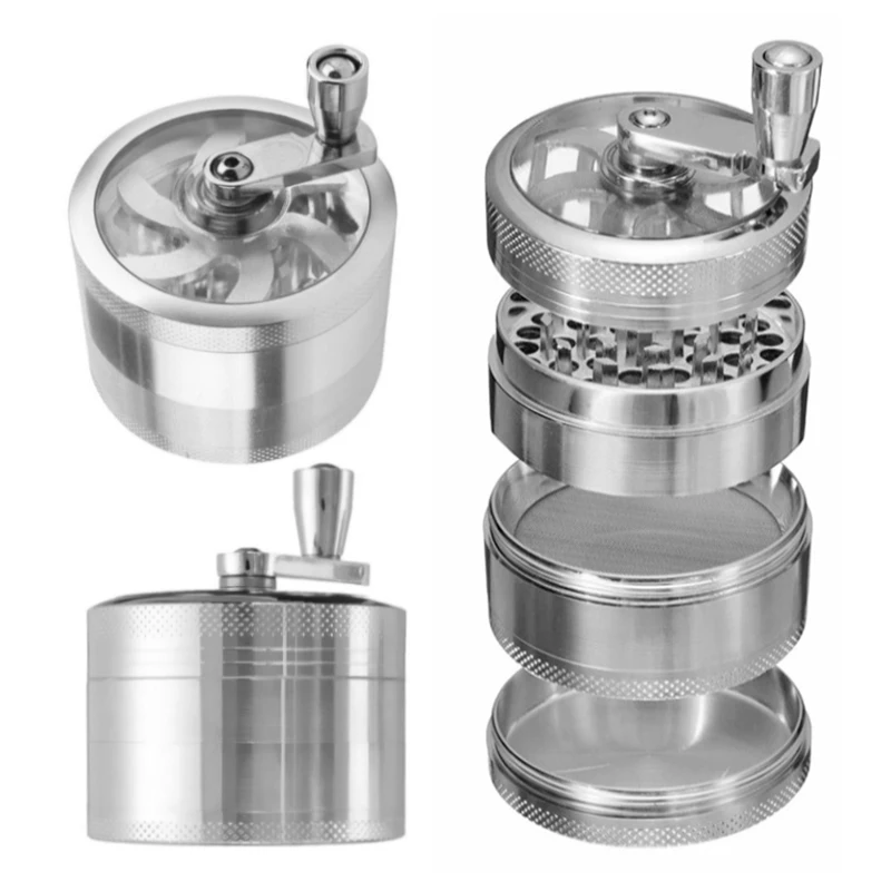 4 Layers Tobacco Grinder Manual Aluminium Herbal Herb Spice Mill Grass Smoke Crusher Hand Crank Muller Pollinator Accessories