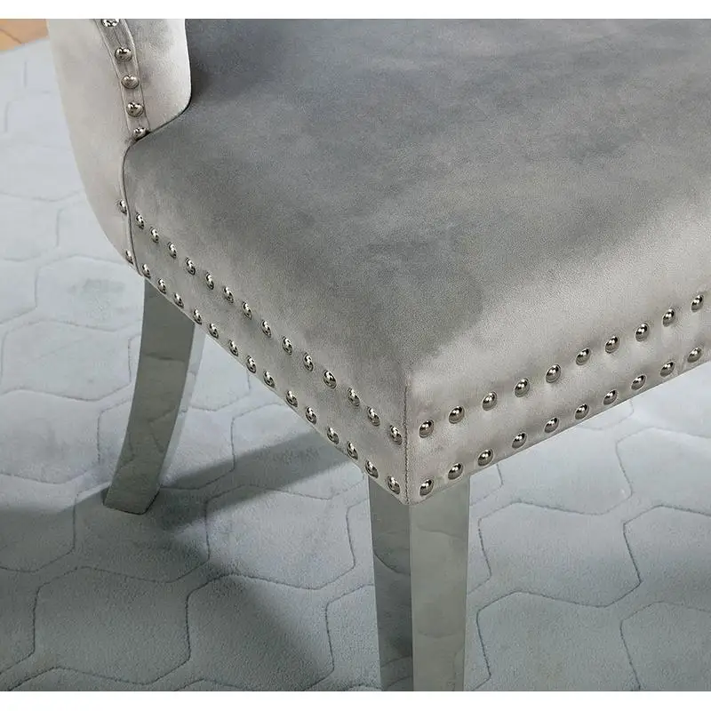 كراسي طعام منجدة مكونة من قطعتين من فلنلت رمادي مع مجموعة تصميم مجنح معنقدة بأزرار