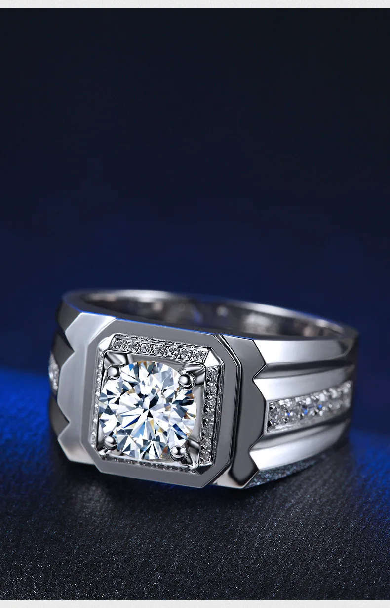 Imagem -05 - Prata Moissanite Anéis para Homens Carat d Cor S925 Prata Grosso e Sólido Anel de Dedo Passe Teste Diamante Gra Jóias