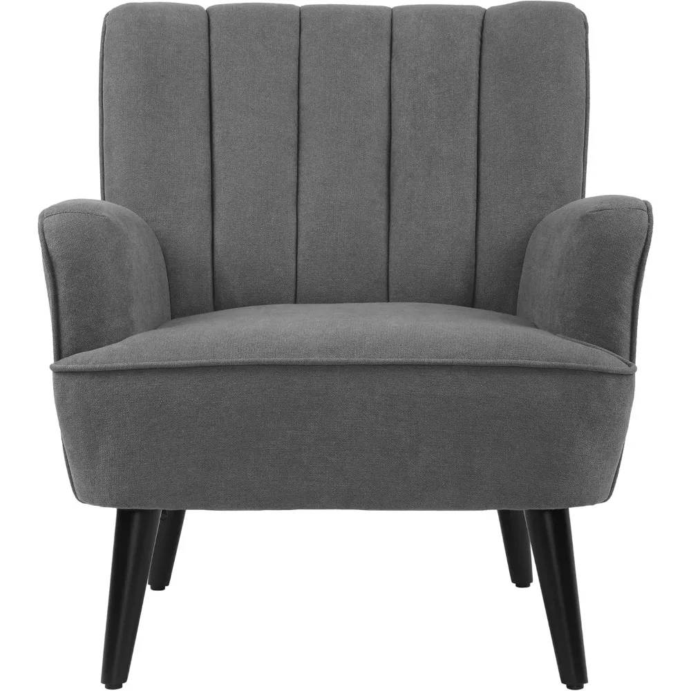 

Accent Chair, Grey Fabric Upholstered Armchairs, Mid Century Modern Single Sofa Living Room Chairs with Wooden Legs, Set of 1