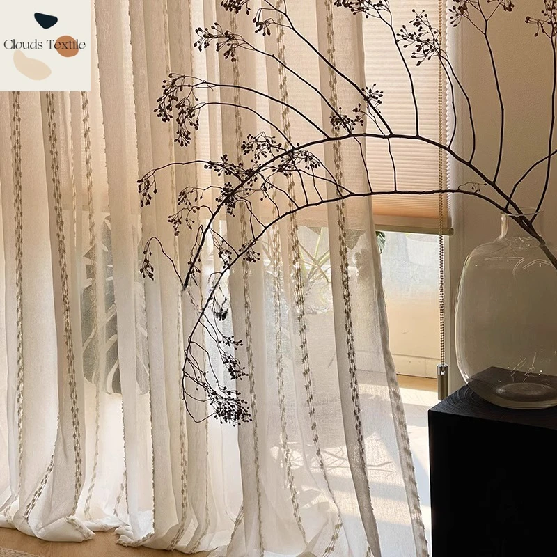 

Linen Tulle Curtains for Living Dining Room Bedroom Balcony Vertical Stripes Yarn Window Screen Study Curtain Gauze Customize