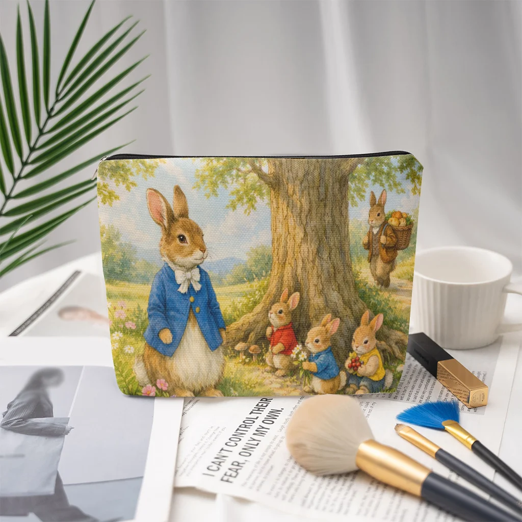 A rabbit pattern cosmetic bag-cute multifunctional zipper handbag, jewelry storage bag