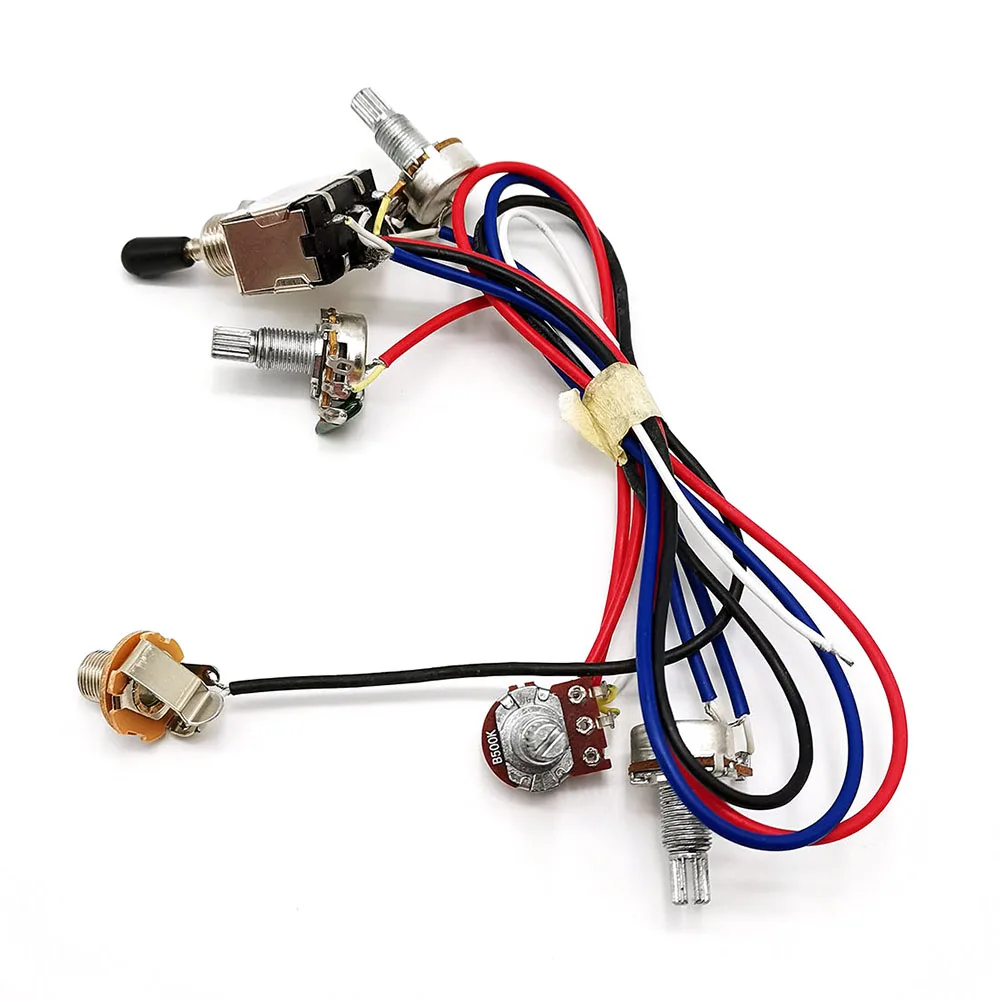 Electric Guitar Prewired Wiring Harness with 3 Way Toggle Switch 2V2T 500K Pots Volume Tone Control 6.35 Jack for LP Guitar