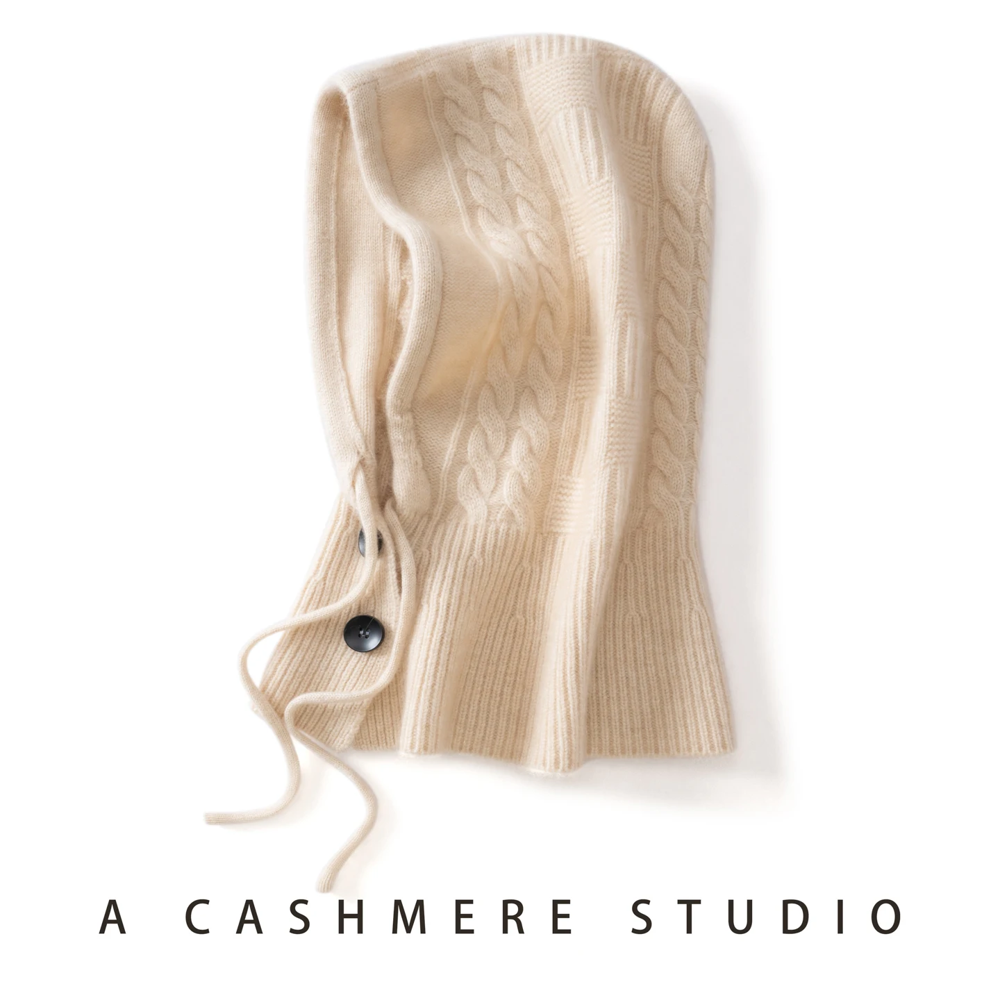 

100% качественная кашемировая Балаклава с капюшоном для женщин, теплый шарф с кольцом, шапка-бини, ветрозащитная вязаная шапка с капюшоном и воротником на пуговицах