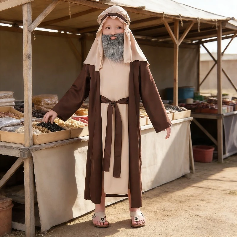 

Арабский костюм дедушки, коричневое платье старейшины Ближнего Востока, костюм пастуха для ролевых игр, тематический костюм для косплея