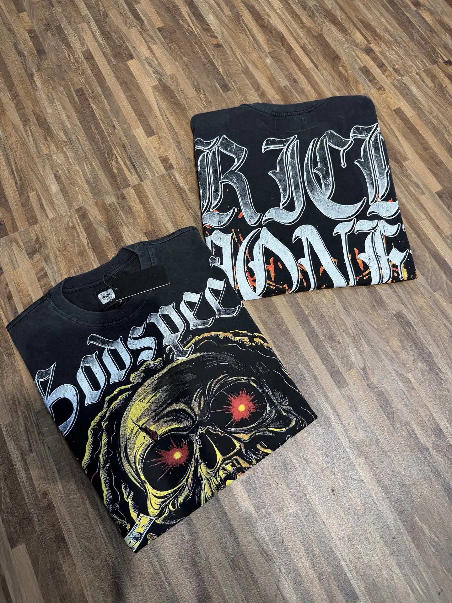 

Waed American Sle Loose Men's T-irt Skull Design ort Sve Couple's Top Cotton round Ne Basic Streetwear