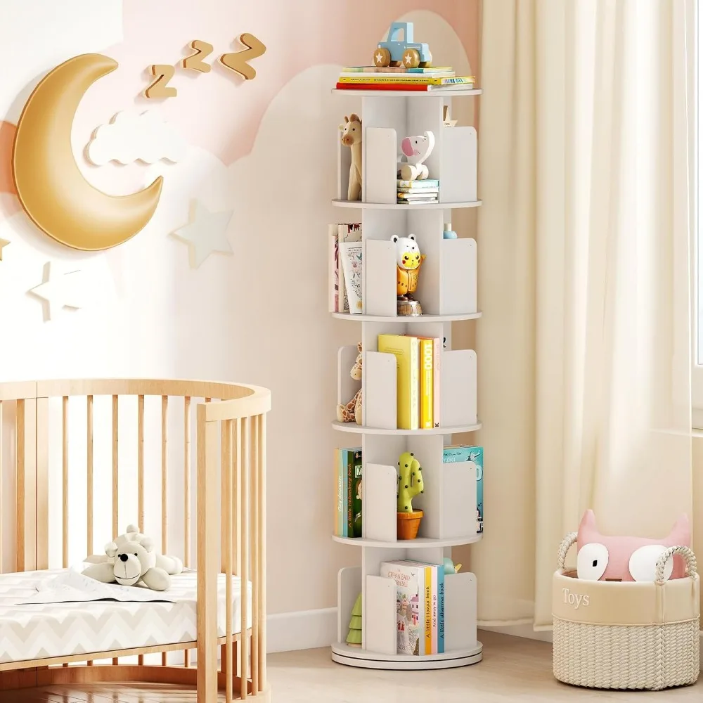 5단 회전 책장, 360도 °   칸막이 및 낙하 방지 장치가 있는 디스플레이 랙, 다기능 좁은 바닥 스탠딩 보