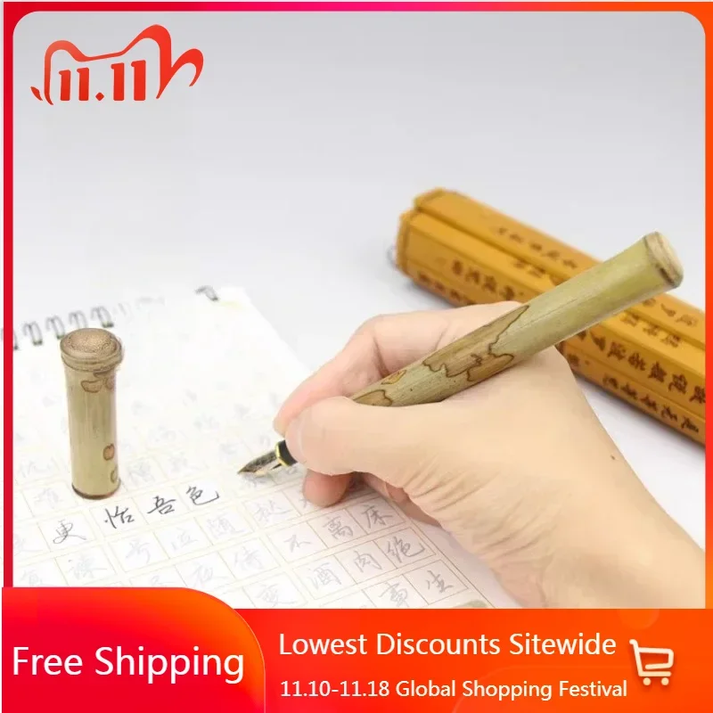 New Luxury Bamboo for Fountain Pens Hand Polished F 0.5mm Writing Ink PenBusiness Gfit Travel Stationery Office School Supplies