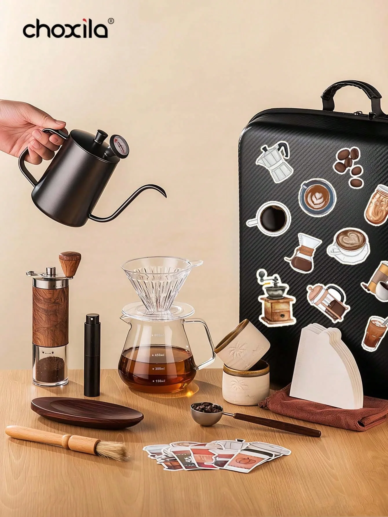 4/9/12/15pcs Suitcase Set, Portable Travel Coffee Set, Travel Coffee Utensil Set, Coffee Set with Storage Bag