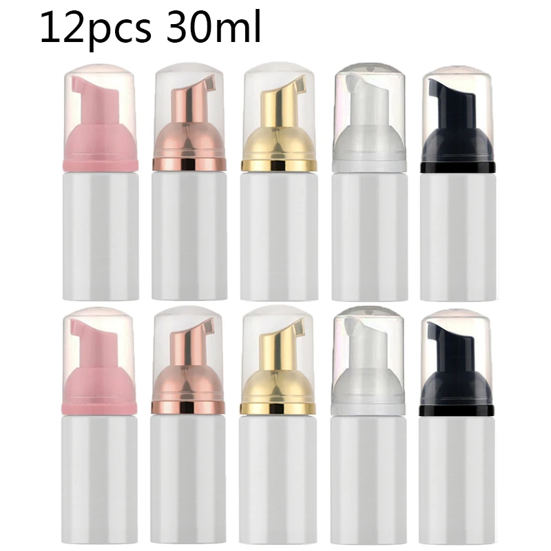 12Pcs 30ml Plastic Foam Pump Bottle Empty Face Eyelashes Cosmetic Bottle Cleaner Soap Dispenser for Cleaning Foam Bottle