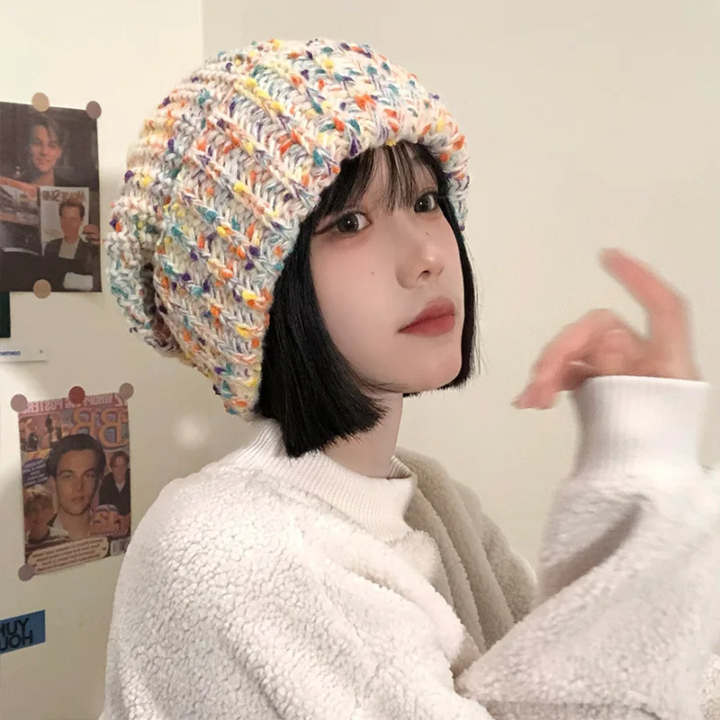 1 Piece of Women's Winter Thick Knitted Yarn Hat, Autumn and Winter Warm Big Head Circumference Loose Hat