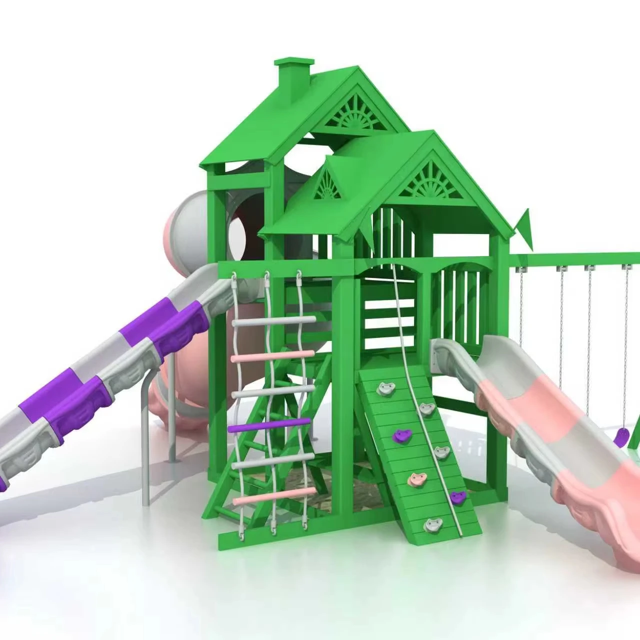 EO-Nature's Play Fort Wooden Playground Set New Design Wood Play House with Swing Slide for Family Fun Durable Plastic Material&