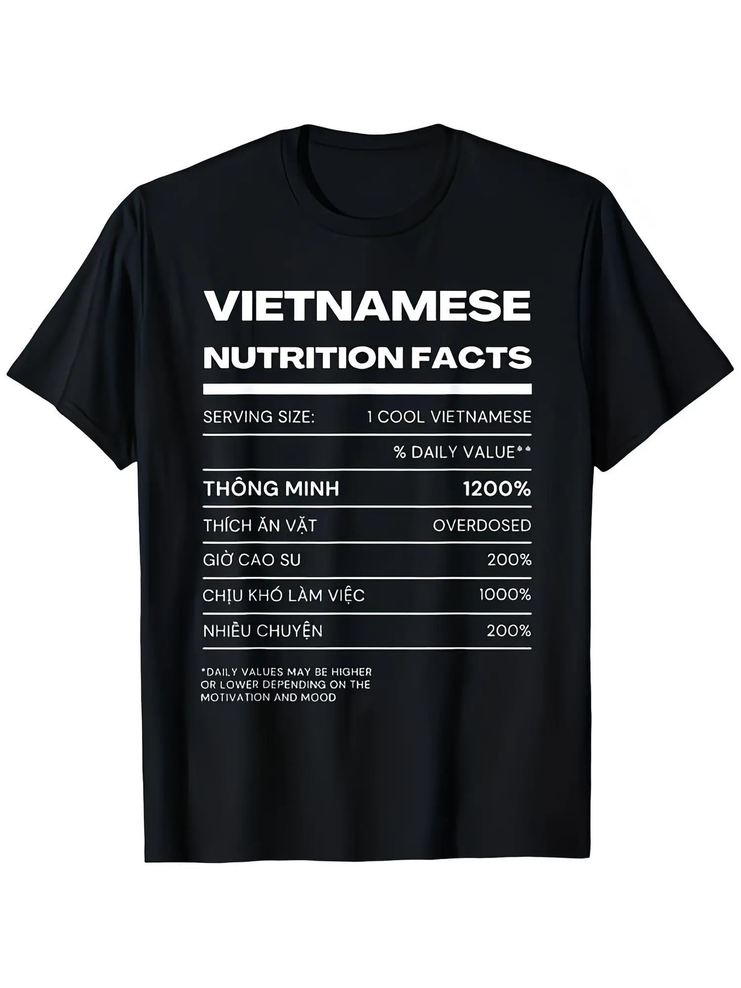 Funny Vietnamese Nutrition Facts T Shirt Vietnamese Language Humor with Ham Choi Het Tien ( Meat from Unknown Animal) Design Soft Breathable  Tee for Men, Casual Slang Shirt,