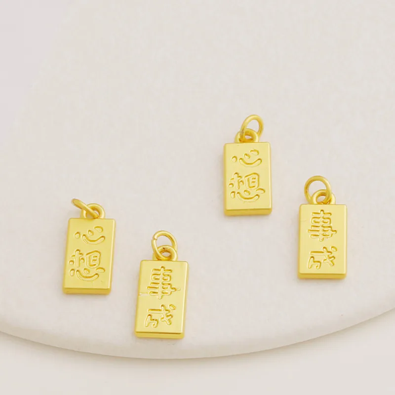Mute Gold Wishes Come True Rectangular Brand Pendant 8x16mm Pendant Bracelet Necklace DIY Ancient Gold