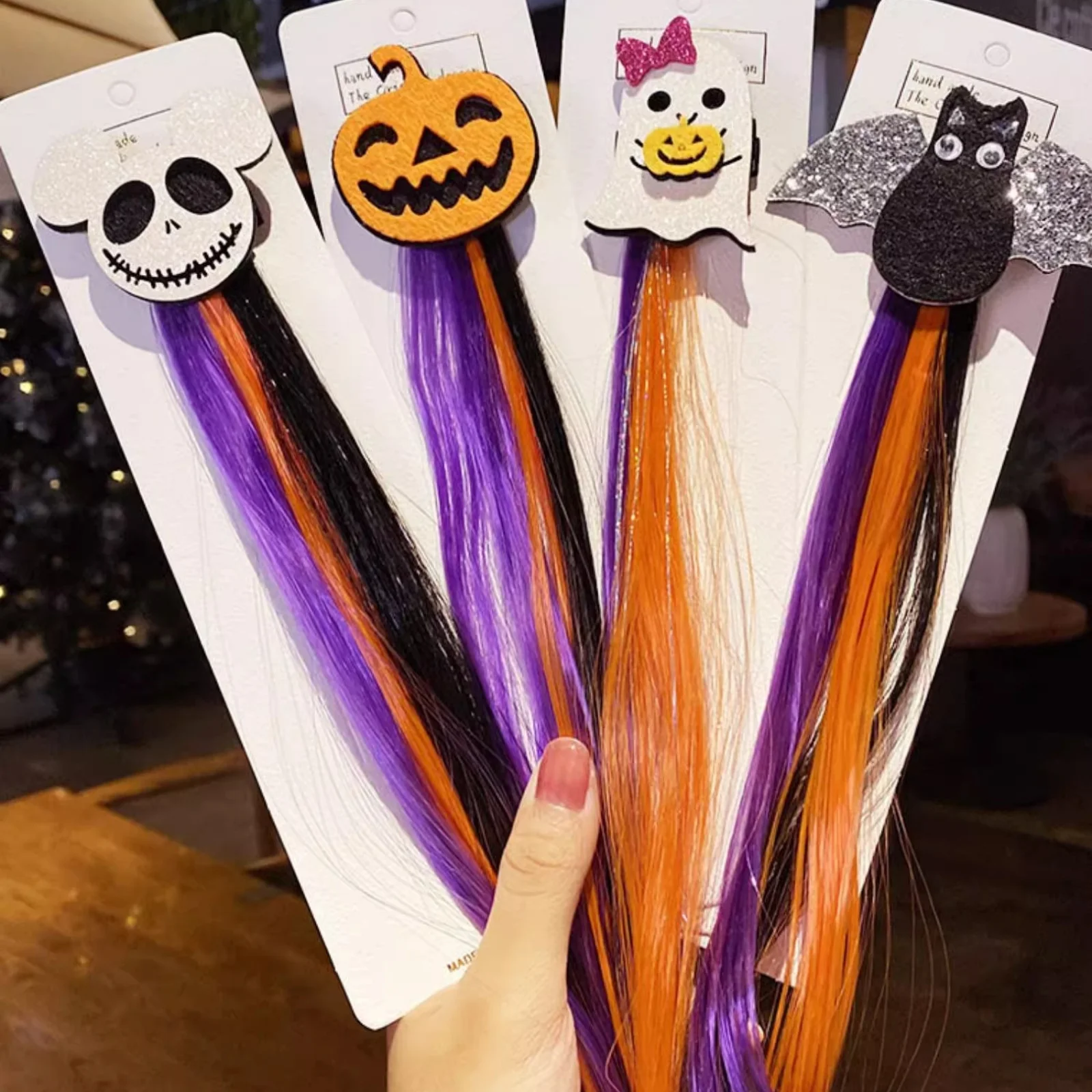 Halloween-Haarspangen, bunte Haarverlängerungen mit Cartoon-Kürbis-Geist-Fledermaus-Katzen-Charms, Halloween-Partygeschenke Cosplay – Detail 6