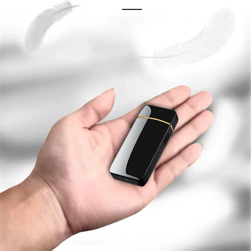 New Electric Windproof Metal Lighter Double Arc Flameless Plasma Rechargeable USB Lighter LED Power Display Touch Sensor Lighter