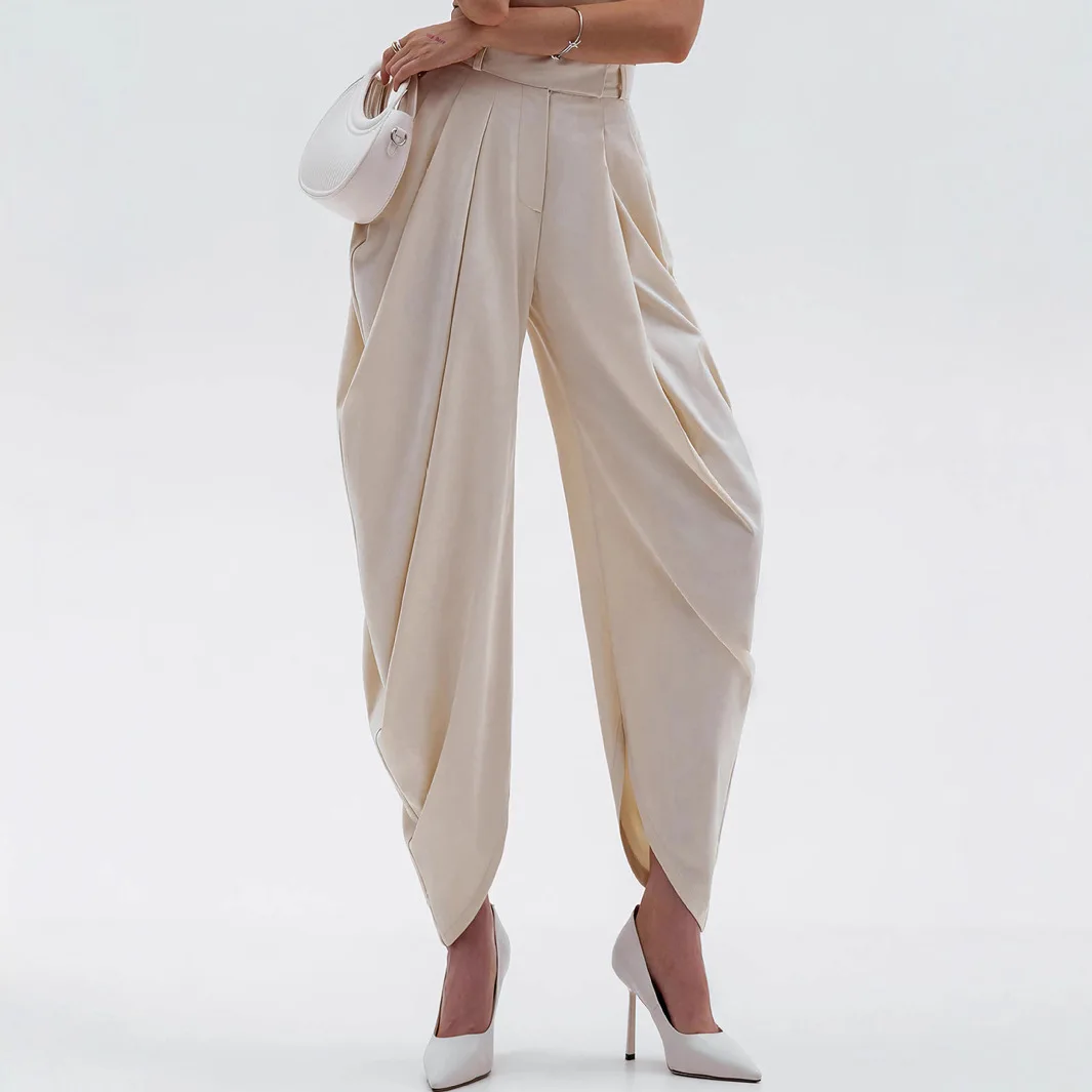 

Женские офисные умные деловые брюки, новые свободные драпированные брюки с высокой талией, повседневные брюки нестандартной формы для маленьких ног, брюки