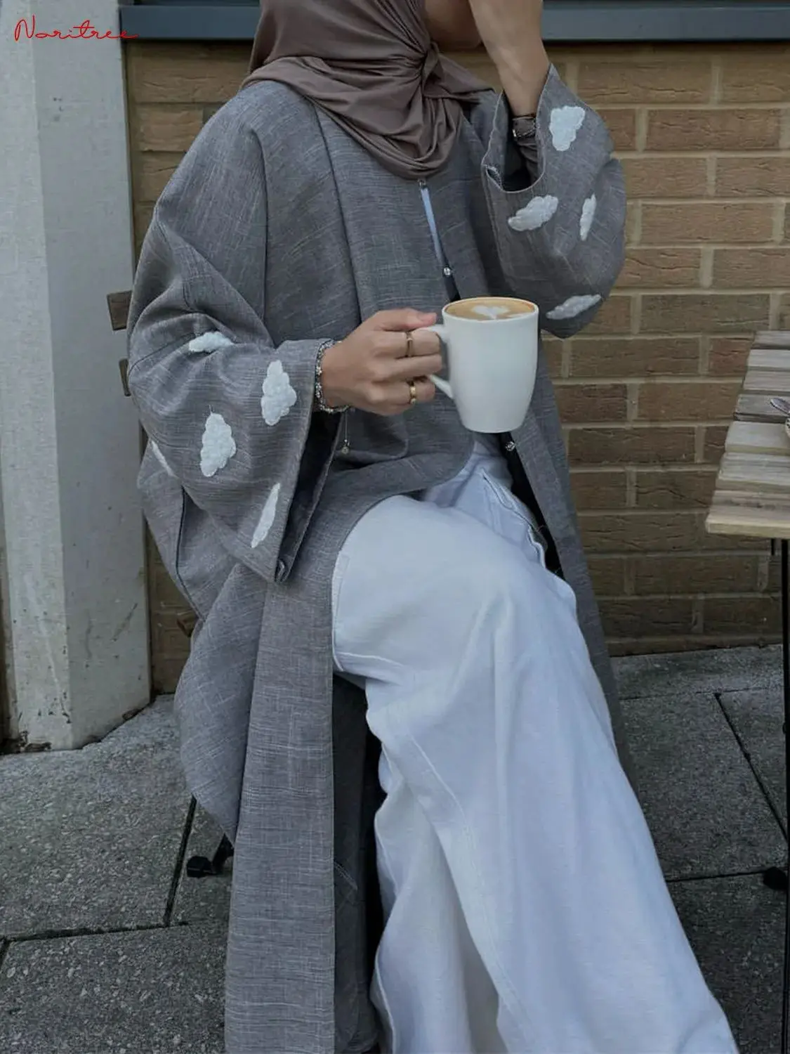 

Fashion Cloud Embroidery Kimono Oversized Muslim Robe Abaya Female Full Length Muslim Outerwear Worship Service Abayas wy1948
