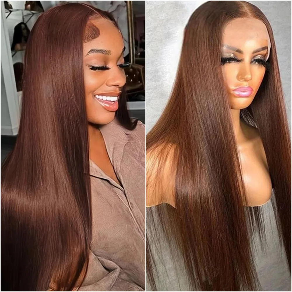 

13x4 Chocolate Brown Straight Lace Front Wig Brazilian 13x6 Hd Transparent Lace Frontal Human Hair Wigs For Women 30 36 Inches