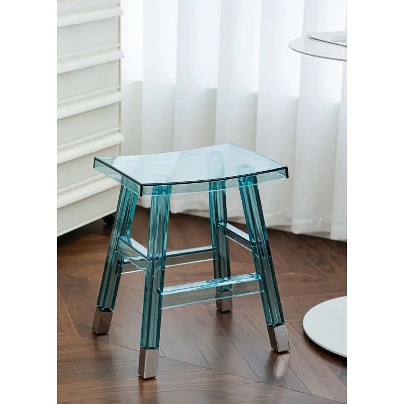 

Minimalist Transparent Plastic Low Stool, Modern Entrance Shoe Change Bench for Small Balcony or Living Room Leisure Seating