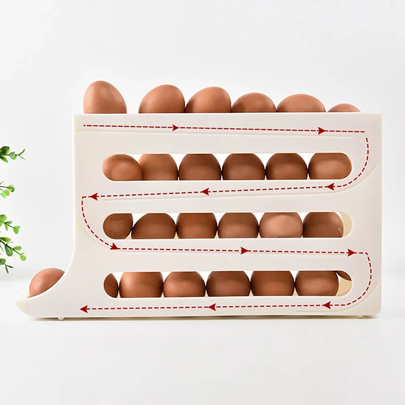 Egg Holder Automatic Rolling Chicken Egg Organizer Storage Box Space Saving Rolling Egg Dispenser For Cabinet Refrigerator